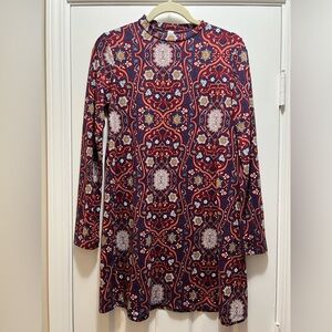 Buttery Soft Mock Neck Colorful Long Sleeve Medallion Print Dress Size Large